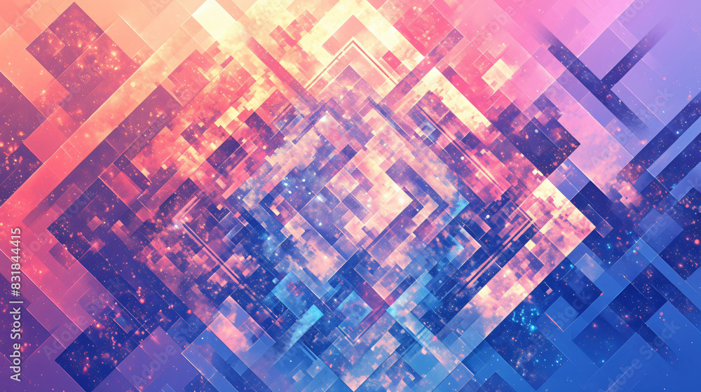 Poster abstract geometric pattern with pink and blue colors for background and design with copy space text 