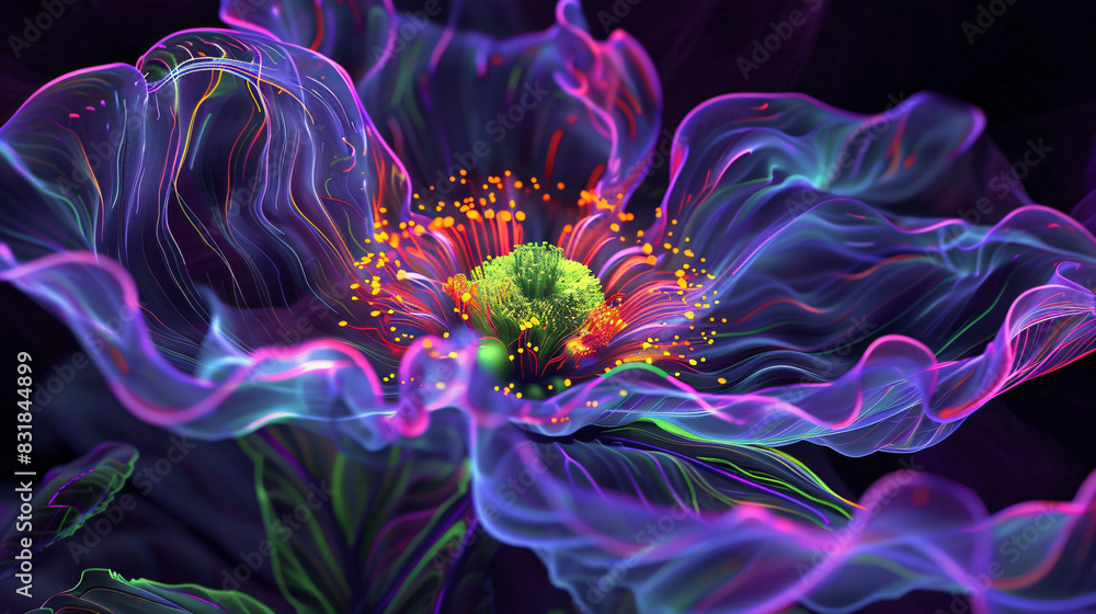 Poster abstract neon flower for art and design with copy space text for art and design websites