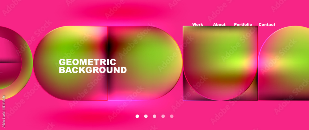 Poster Bright colorful squares with round elements minimal geometric background. Vector Illustration For Wallpaper, Banner, Background, Card, Book Illustration, landing page