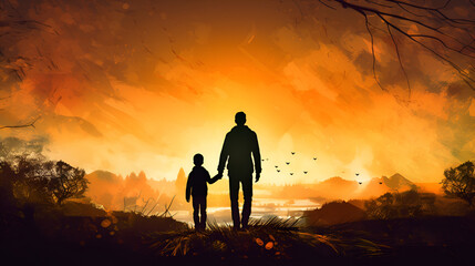 Illustration of happy father day silhouette. Happy Father's Day: Heartwarming Silhouette Illustration to Celebrate Dad" 