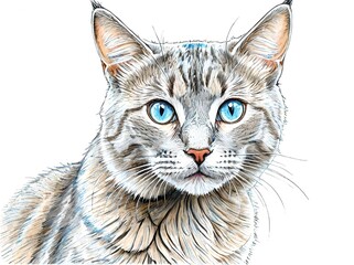 Fototapeta premium Cute Portrait of Cat Looking at Camera with Beautiful Blue Eyes Isolated on White