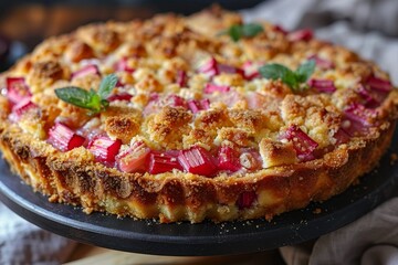 Rhabarberkuchen - Rhubarb cake with a crumbly topping. 