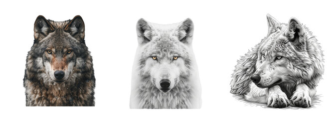 Set of wolf isolated on transparent background. Generated Ai. © Tatiana