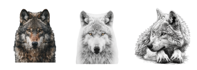 Set of wolf isolated on transparent background. Generated Ai.