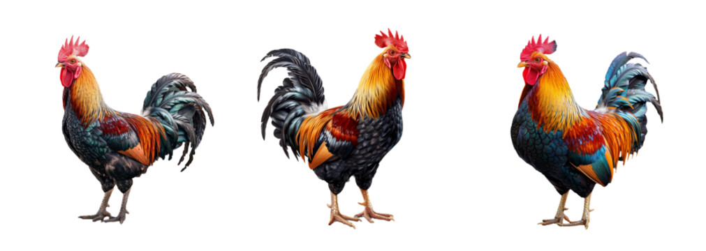 Set of rooster isolated on transparent background. Generated Ai.