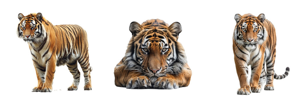 Set of tiger isolated on transparent background. Generated Ai.