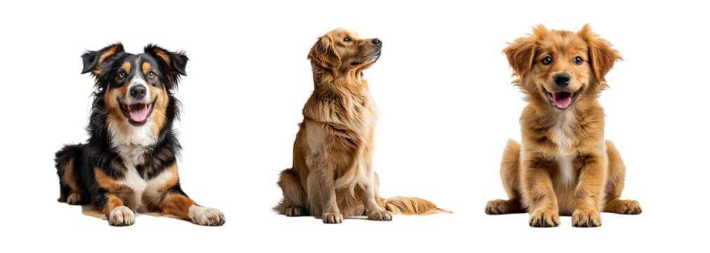 Set of cute dog isolated on transparent background. Generated Ai.
