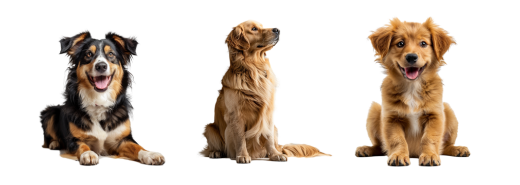 Set of cute dog isolated on transparent background. Generated Ai.