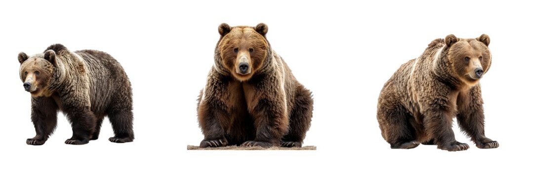 Set of bears isolated on transparent background. Generated Ai.