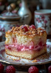 Rhabarberkuchen - Rhubarb cake with a crumbly topping. 