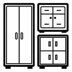 Set of Solid black outline cabinet icon, closet vector, locker design