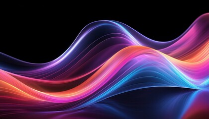 translucent wave in colors, shades of pink, purple, orange, and blue, a black background, Music sound wave,Speaking sound wave, Dynamic light flow, with blurred neon light effect, abstract background,
