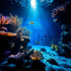 an undersea world scene in a swimming pool with underwater light