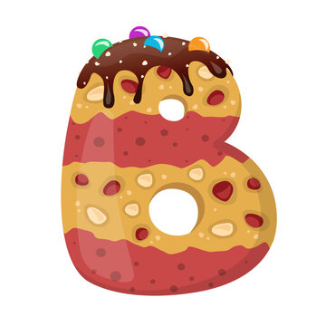 Cookie letter B which is colorful Icing. Biscuit ABC. Vector illustration isolated on white background