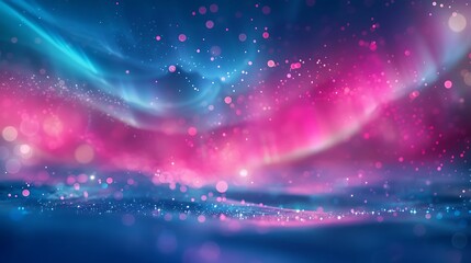 Obraz premium A digital aurora borealis of pink and blue neon hues dancing across a bokeh light Arctic sky