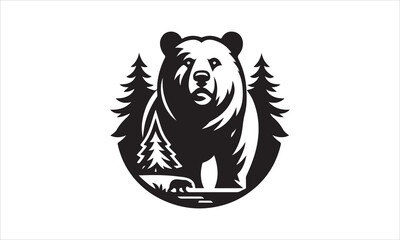 Bear Icon Vector illustration White Background-Bear Icon Vector Files for Cutting, Handmade calligraphy vector illustration, Black and white graphic illustration isolated on white background Hand writ