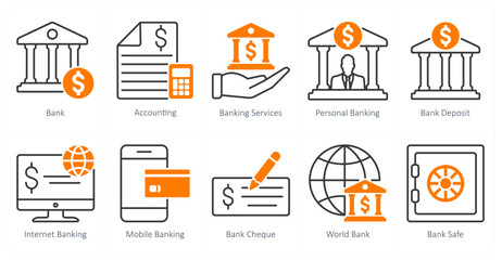 A set of 10 banking icons as bank, accounting, banking services