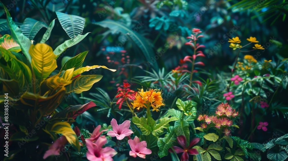 Aufkleber a vibrant garden with a diverse array of plants and flowers each one representing a unique defi toke