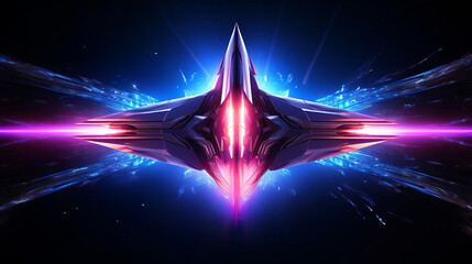 Futuristic spaceship with glowing neon lights in space, representing advanced technology and innovation, perfect for sci-fi themes.