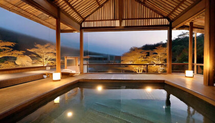 Fototapeta premium A Traditional Japanese Ryokan Nestled Deep in the Mountains.