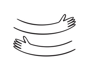 Hug hands doodle outline hand drawn logo icon sign Cute cartoon 