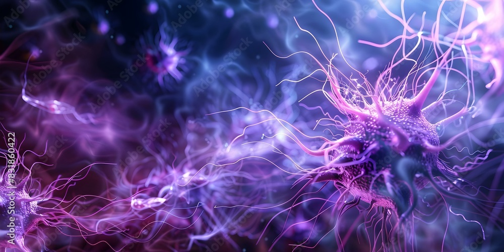 Poster microscopic view of floating viruses illustrating immunotherapys use of the bodys immune system to f