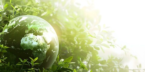 Earth Day concept with green planet on white background. Concept Environment Conservation, Earth Day, Green Planet, Sustainable Living, White Background