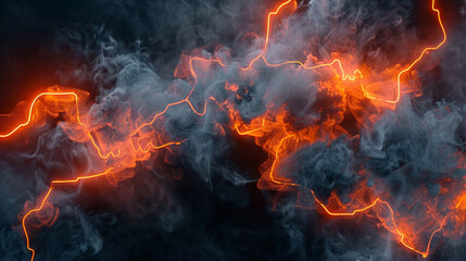 Fototapeta premium Stylish concert backdrop with dark grey smoke and eye-catching orange neon,