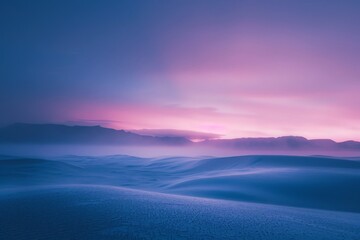 Fototapeta premium Capture the essence of a desert twilight, where the refracted light creates a mirage of cool blues and soft purples