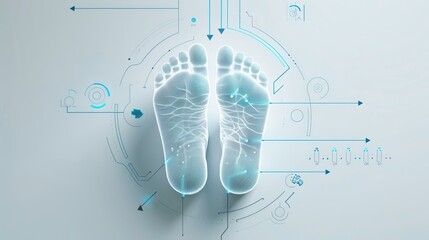 Top view flat design, feet showing signs of swelling, medical infographic style, clear labels and arrows, white and blue color scheme, simple lines