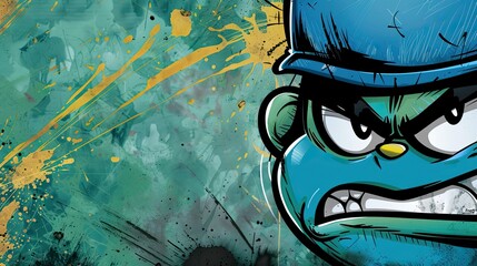 graffiti art of angry cartoon character wearing blue cap