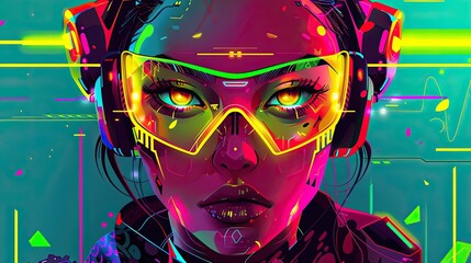 cyberpunk woman with neon glasses