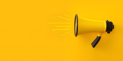 Yellow megaphone on yellow background with copy space, banner design. The concept of the marketing and advertising experience