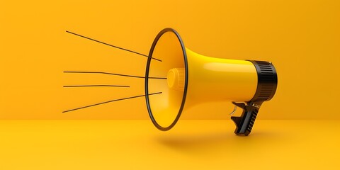 Yellow megaphone on yellow background with copy space, banner design. The concept of the marketing and advertising experience