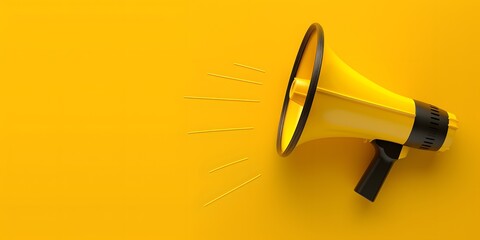 Yellow megaphone on yellow background with copy space, banner design. The concept of the marketing and advertising experience