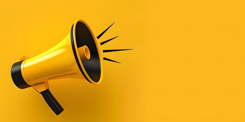 Yellow megaphone on yellow background with copy space, banner design. The concept of the marketing and advertising experience