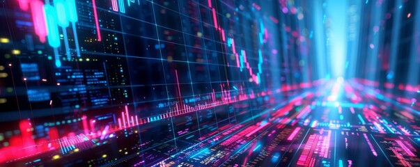 A futuristic digital hologram of a stock market
