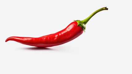 A single red hot pepper sits on a white background, providing a pop of color and heat