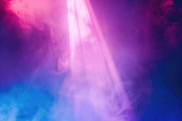 A bright red and blue light shines through thick smoke, creating an eerie atmosphere