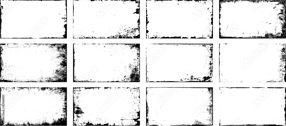 Aufkleber set of frame different distressed black texture. distress overlay vector textures. set of dotted abs