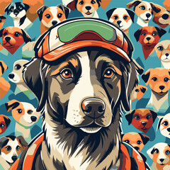 vector of a  man dog trainer with big eyes