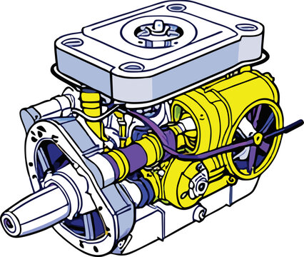 recommend clip art: Realistic  diagram of a three stroke engine outside vector line art engineering drawing