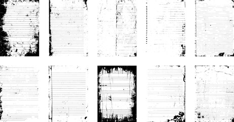 Collection of dirty paper with old notebook lines and stains. Vatical lines of old ledgers are dirty ink and stained dirt.