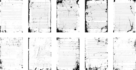Set of vector realistic illustrations sheet of grunge paper on isolated background.