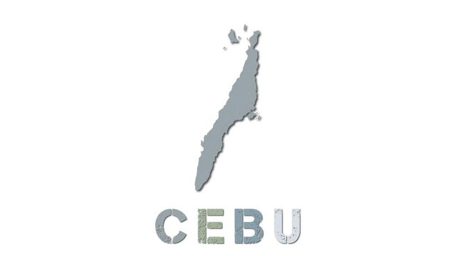 Cebu map with paper regions. Animated island map growing from regions and title letters falling down. Stylish 4k animation.