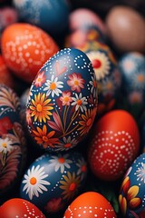 Fototapeta premium A stack of colorful painted Easter eggs, perfect for spring celebrations or decorative purposes