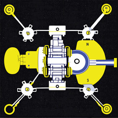 technical diagram of a three stroke engine vector illustration accurate engineering drawing