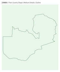 Zambia plain country map. Medium Details. Outline style. Shape of Zambia. Vector illustration.