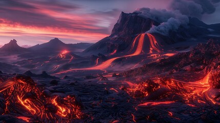 Fototapeta premium A fusion of molten lava reds and obsidian blacks, capturing the raw power of volcanic creation