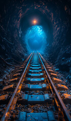 Naklejka premium Railway tunnel. A railway tracks in the dark tunnel